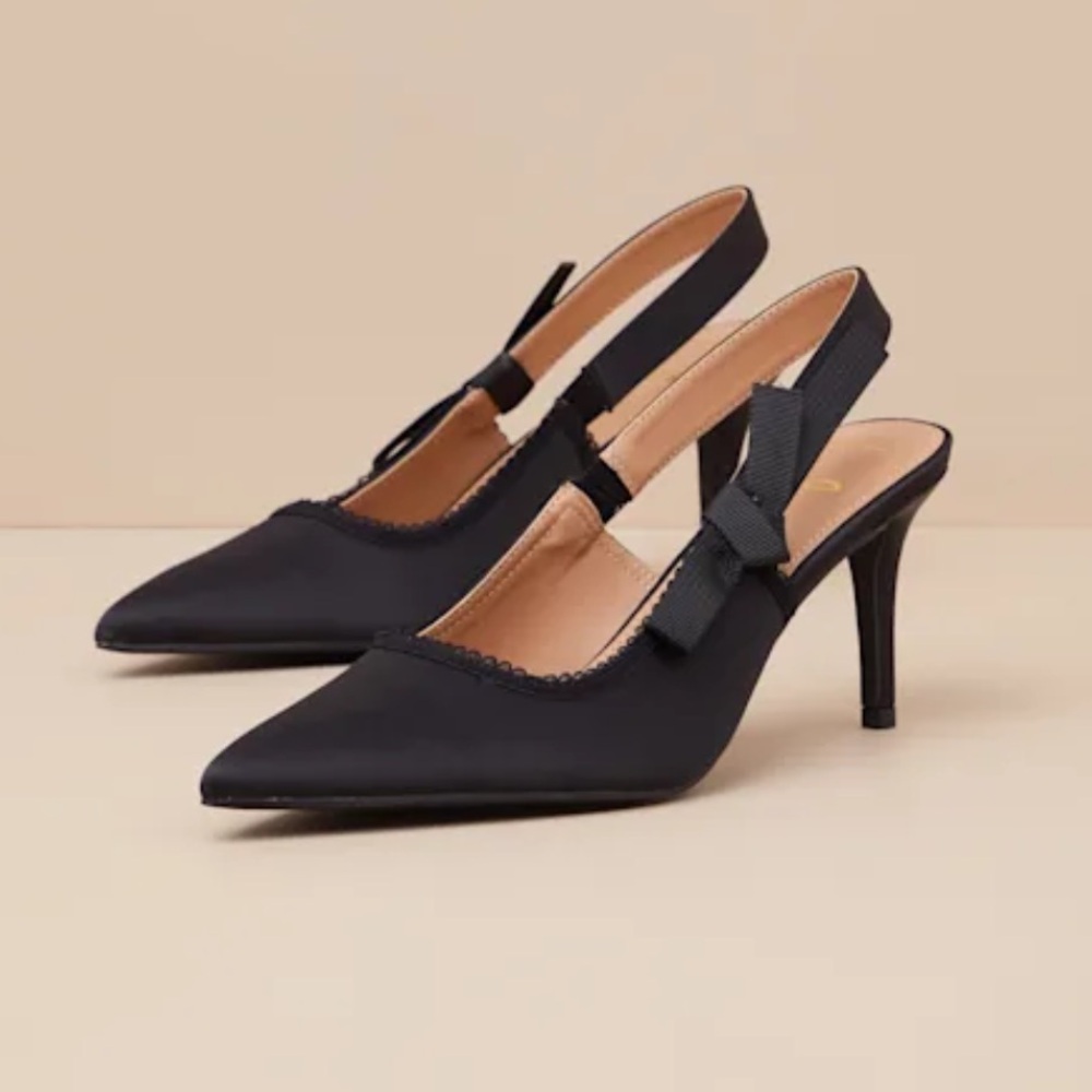 Lulu's Black Bow Slingback Heels